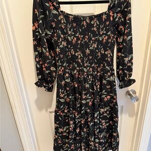 Baltic Born Multicolored Square Neck Smocked Floral Dress with Bishop Sleeves